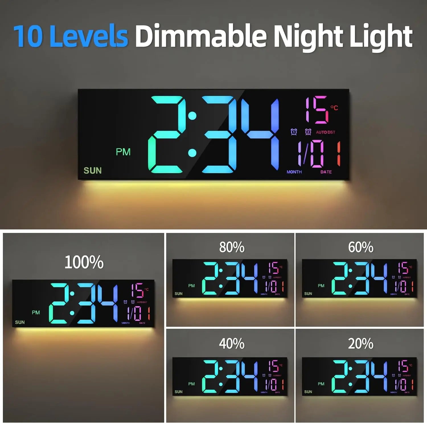 Reloj Digital de Pared LED Gigante 16.2" con Mando