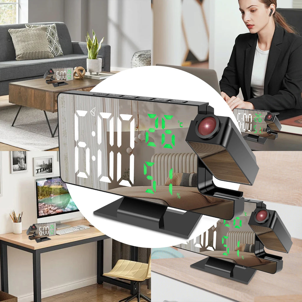Reloj Despertador Digital LED con Proyector 180°