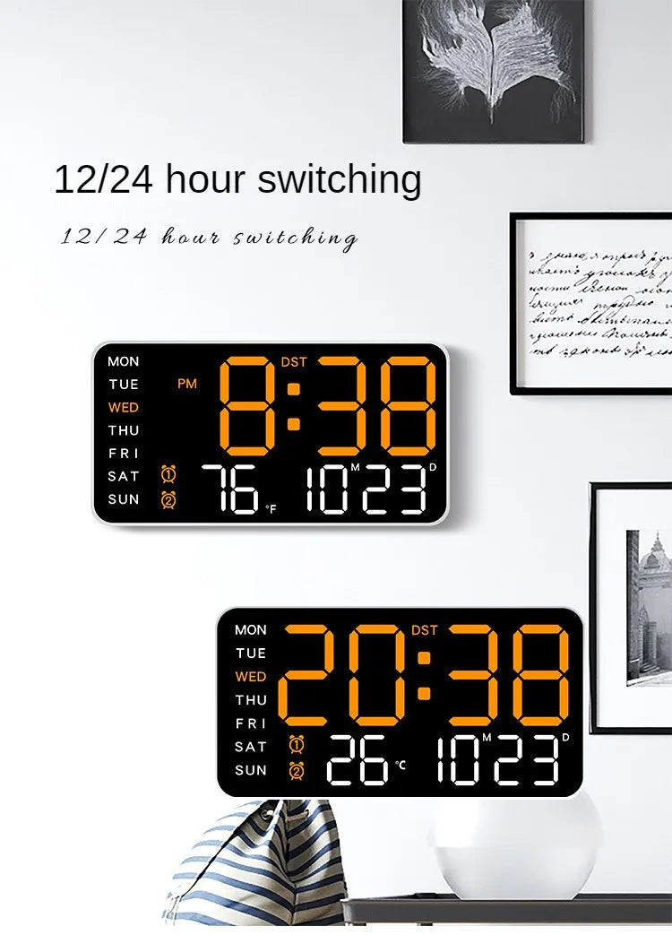 Reloj Digital de Pared LED con Temperatura y Fecha