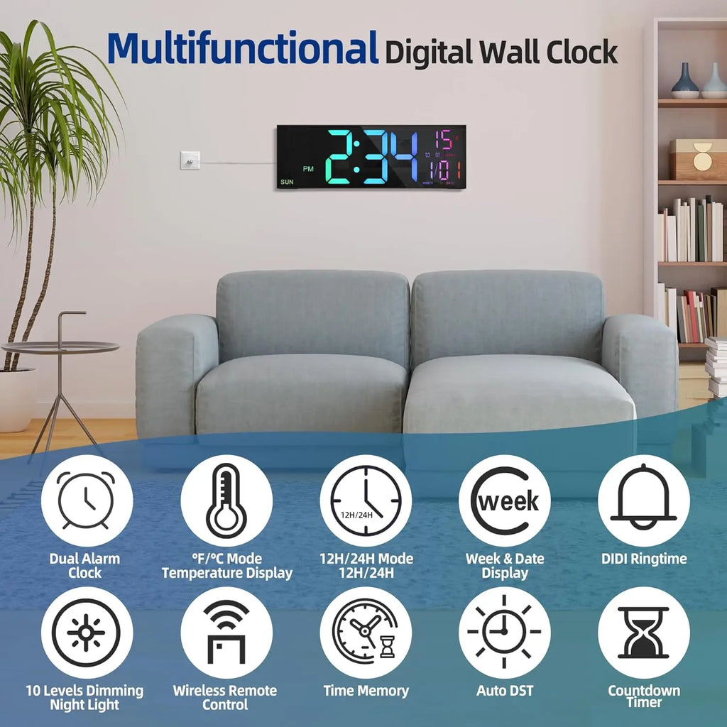 Reloj Digital de Pared LED Gigante 16.2" con Mando