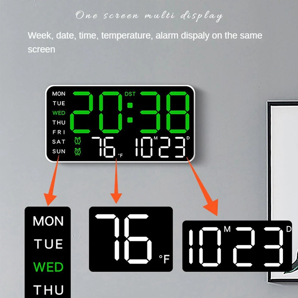 Reloj Digital de Pared LED con Temperatura y Fecha