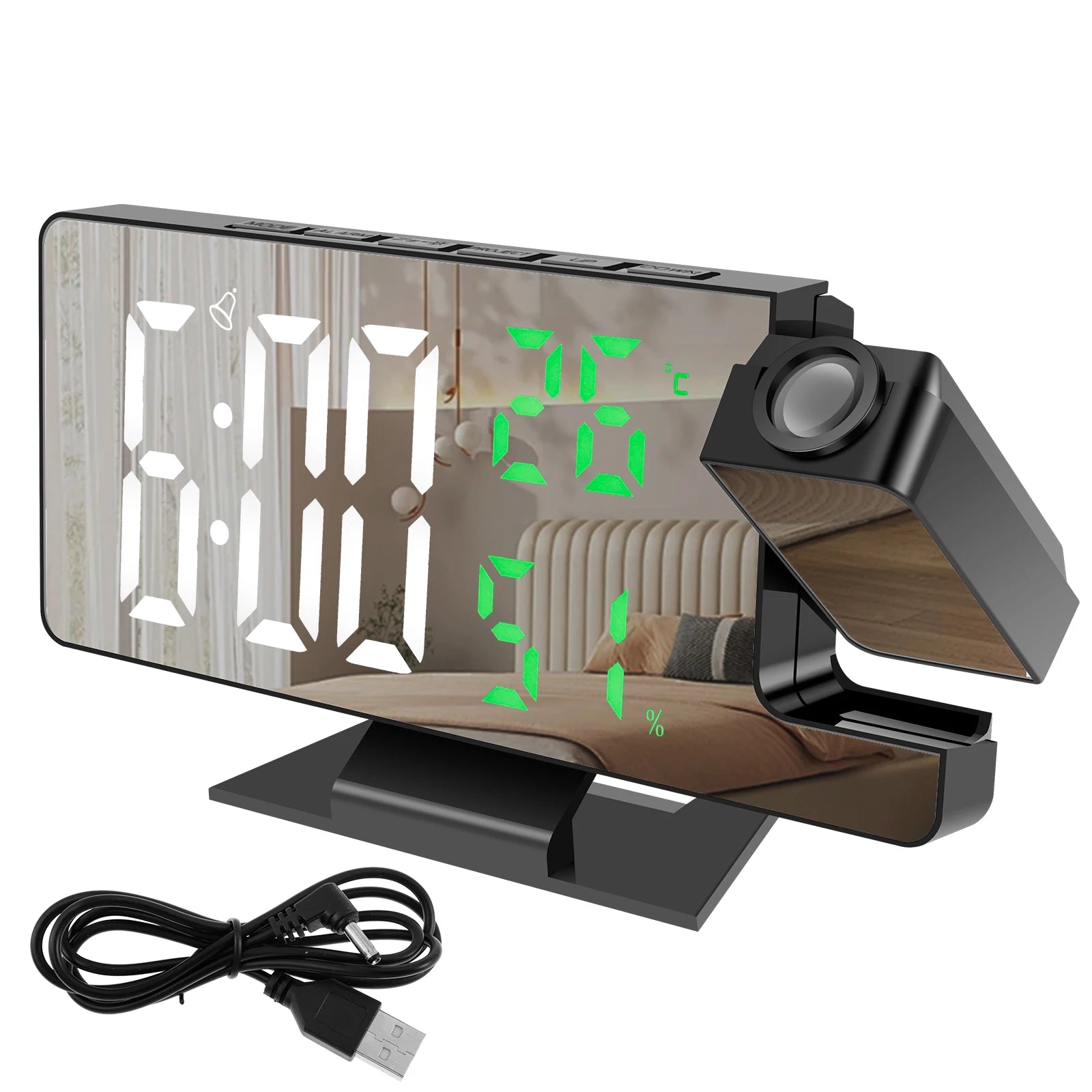 Reloj Despertador Digital LED con Proyector 180°