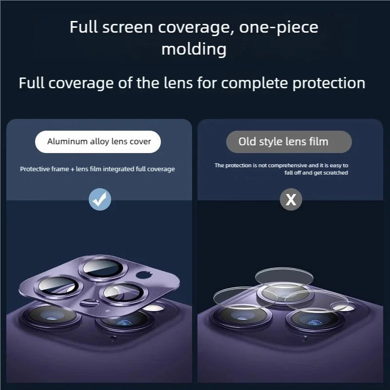 Protector de Lente de Cámara de Metal y Vidrio Templado para iPhone 15, 16 Pro Max y Plus (Ultra Delgado HD)