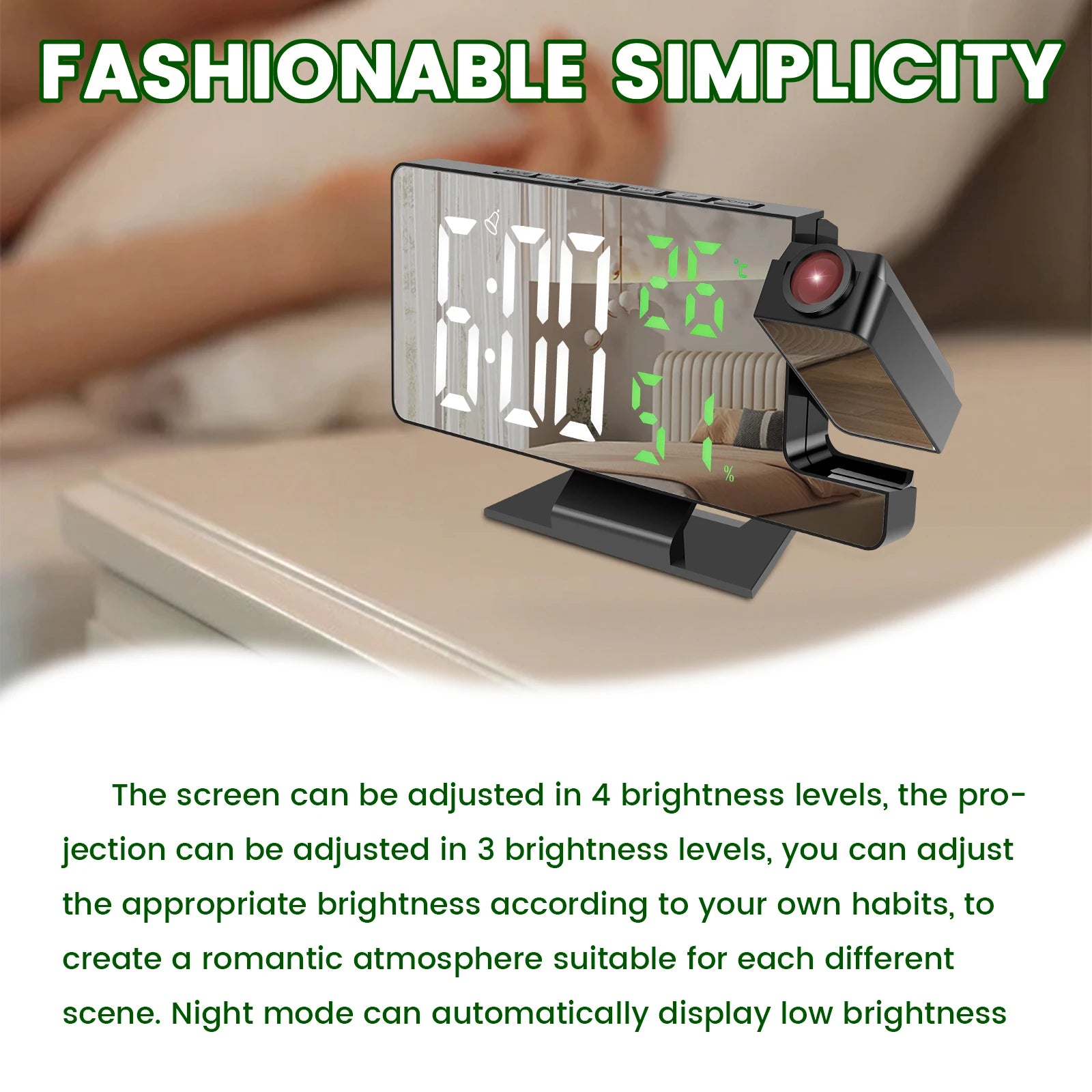 Reloj Despertador Digital LED con Proyector 180°