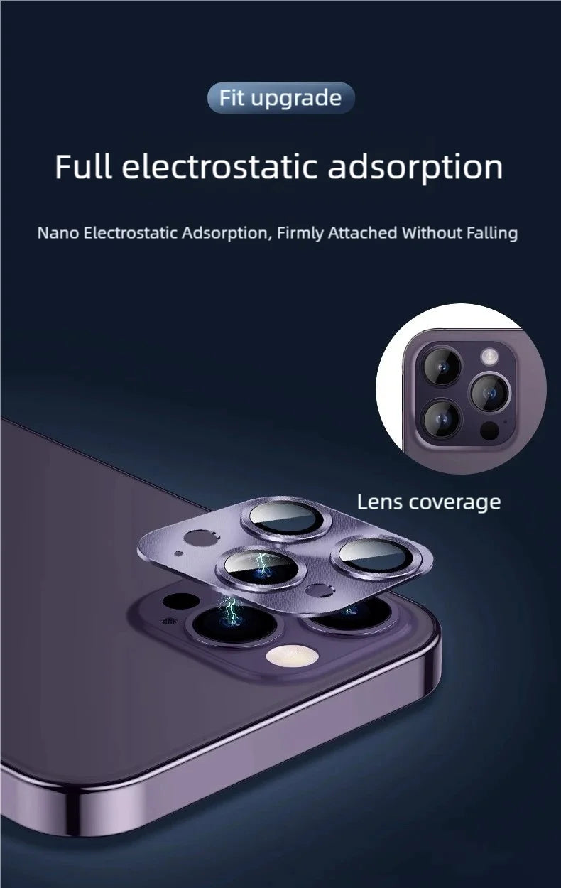 Protector de Lente de Cámara de Metal y Vidrio Templado para iPhone 15, 16 Pro Max y Plus (Ultra Delgado HD)