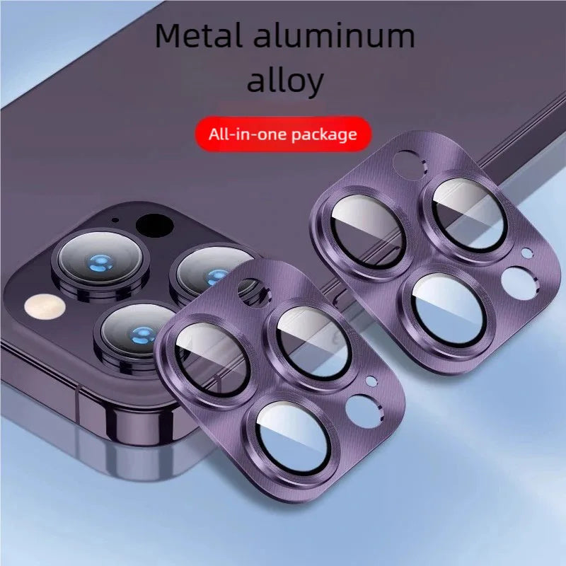 Protector de Lente de Cámara de Metal y Vidrio Templado para iPhone 15, 16 Pro Max y Plus (Ultra Delgado HD)