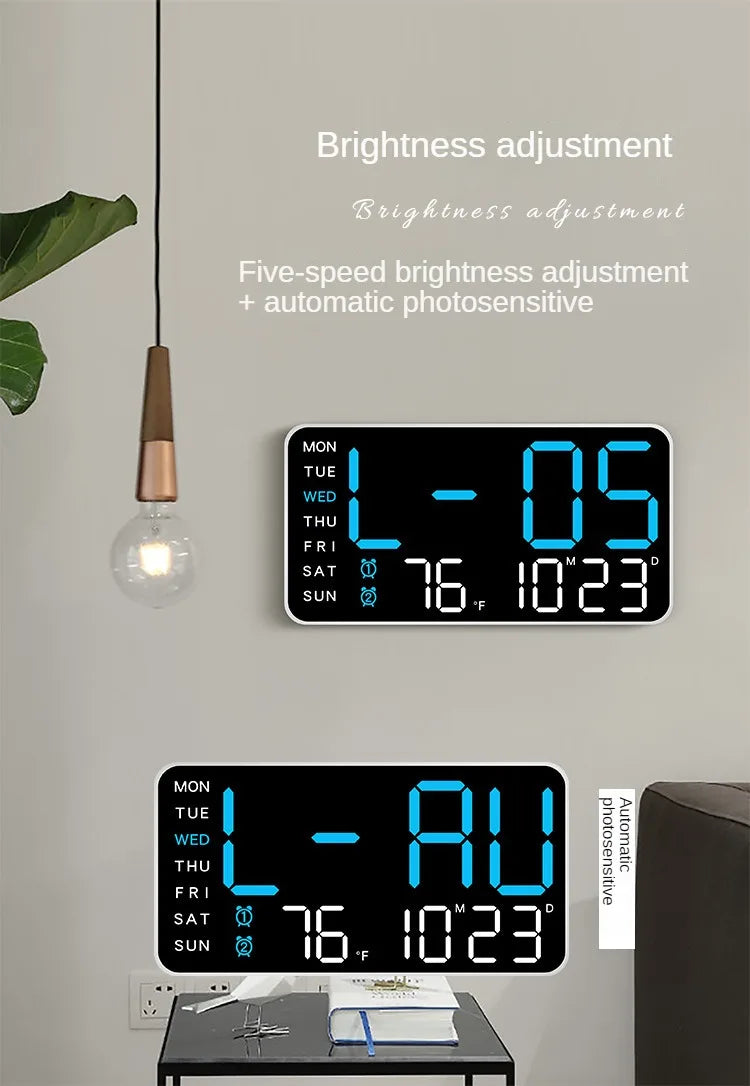 Reloj Digital de Pared LED con Temperatura y Fecha