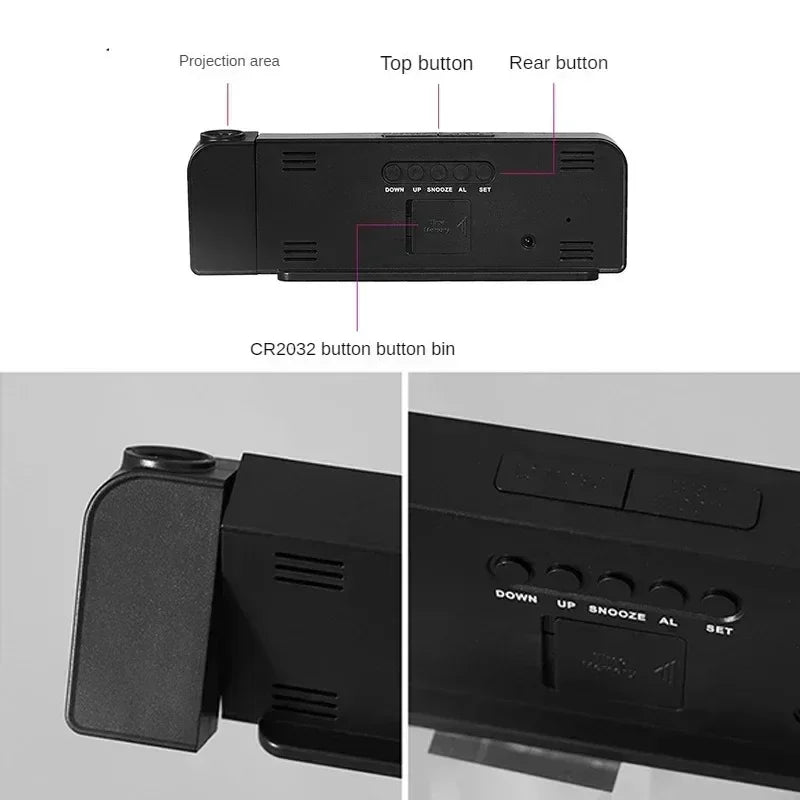 Reloj Despertador Digital LED con Proyector de Hora - Temperatura y Espejo