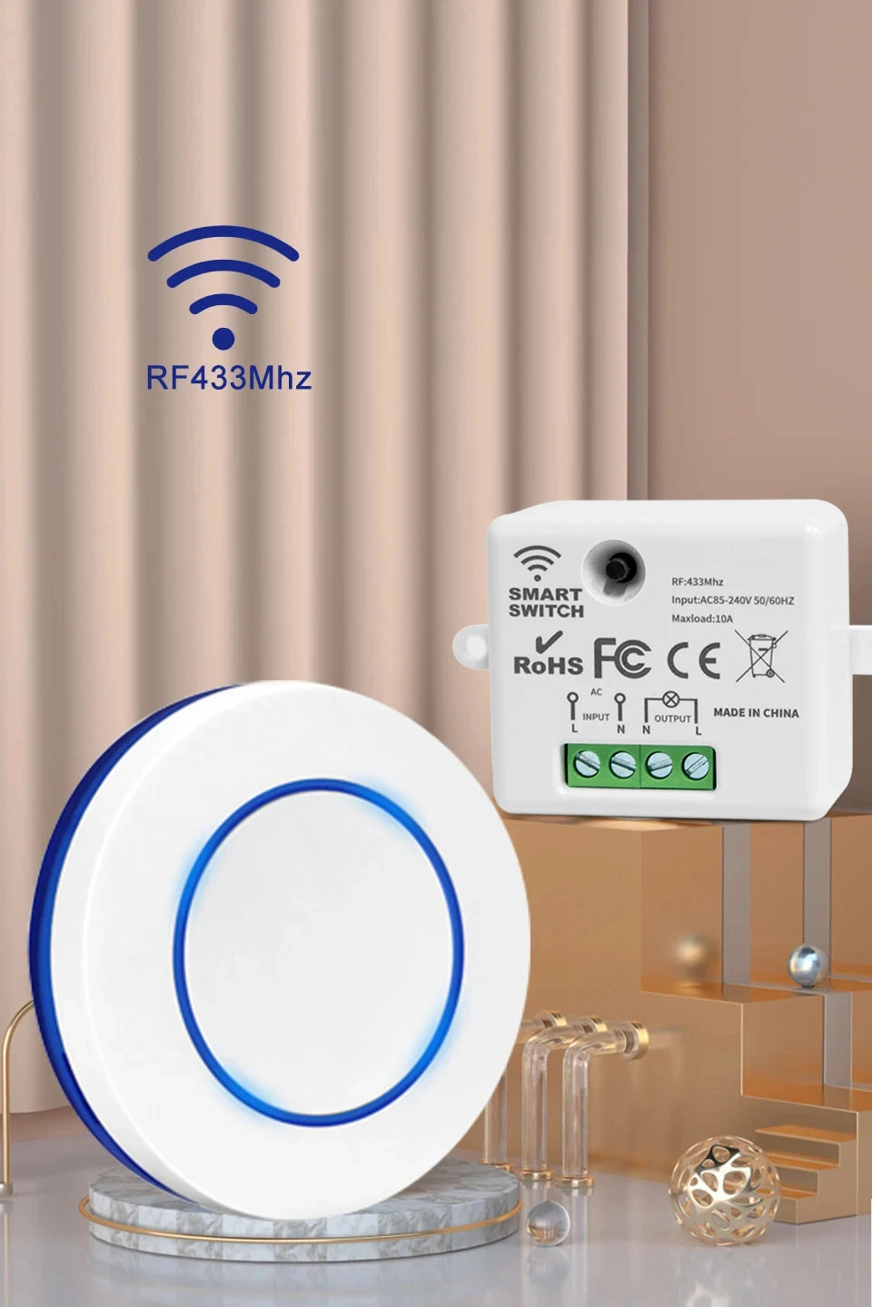 Interruptor de Luz Inalámbrico Inteligente con Mando RF