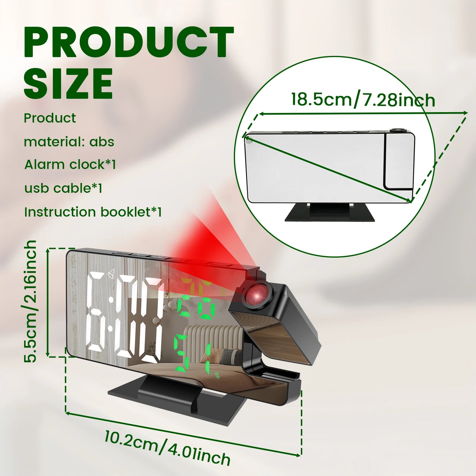 Reloj Despertador Digital LED con Proyector 180°