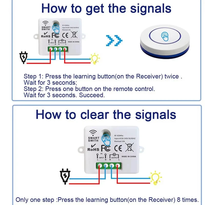 Interruptor de Luz Inalámbrico Inteligente con Mando RF