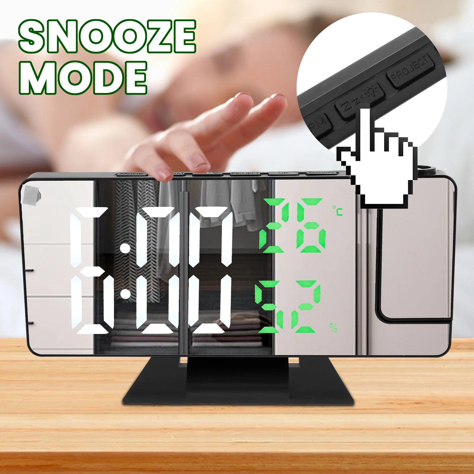 Reloj Despertador Digital LED con Proyector 180°