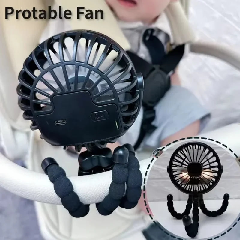 Ventilador Portátil Recargable con Trípode para Cochecito de Bebé