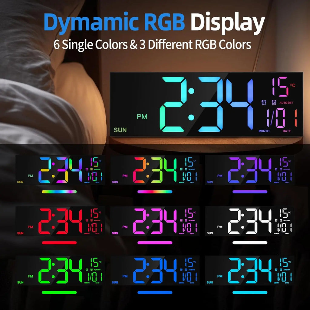 Reloj Digital de Pared LED Gigante 16.2" con Mando
