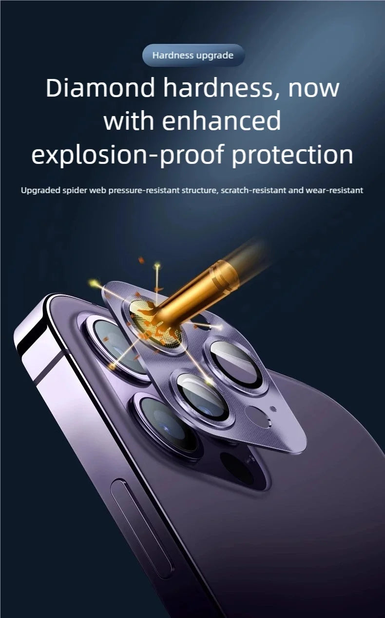 Protector de Lente de Cámara de Metal y Vidrio Templado para iPhone 15, 16 Pro Max y Plus (Ultra Delgado HD)