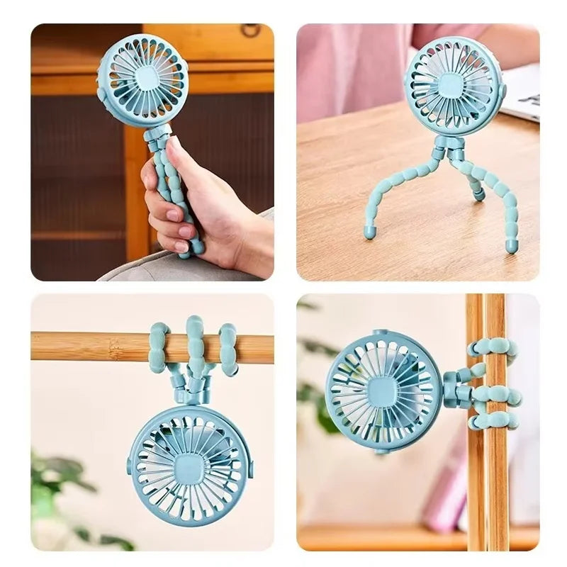 Ventilador Portátil Recargable con Trípode para Cochecito de Bebé