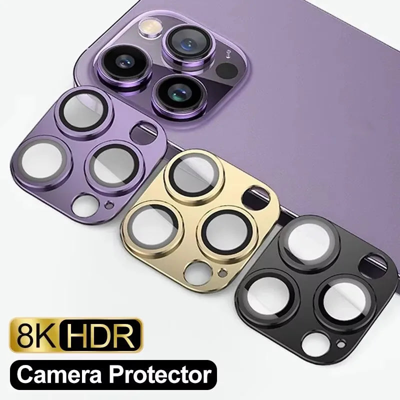 Protector de Lente de Cámara de Metal y Vidrio Templado para iPhone 15, 16 Pro Max y Plus (Ultra Delgado HD)