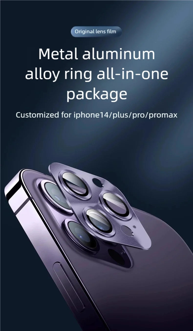 Protector de Lente de Cámara de Metal y Vidrio Templado para iPhone 15, 16 Pro Max y Plus (Ultra Delgado HD)