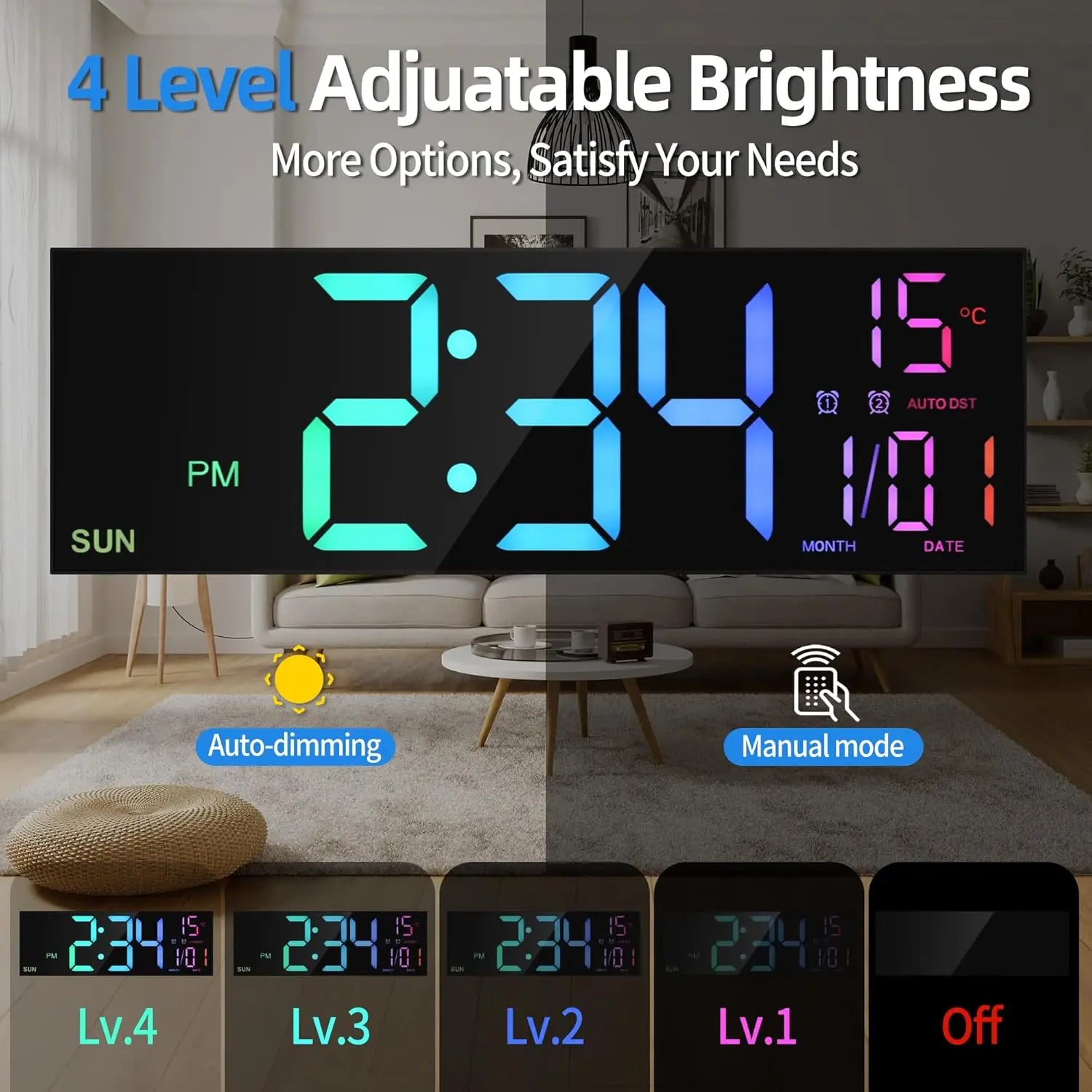 Reloj Digital de Pared LED Gigante 16.2" con Mando