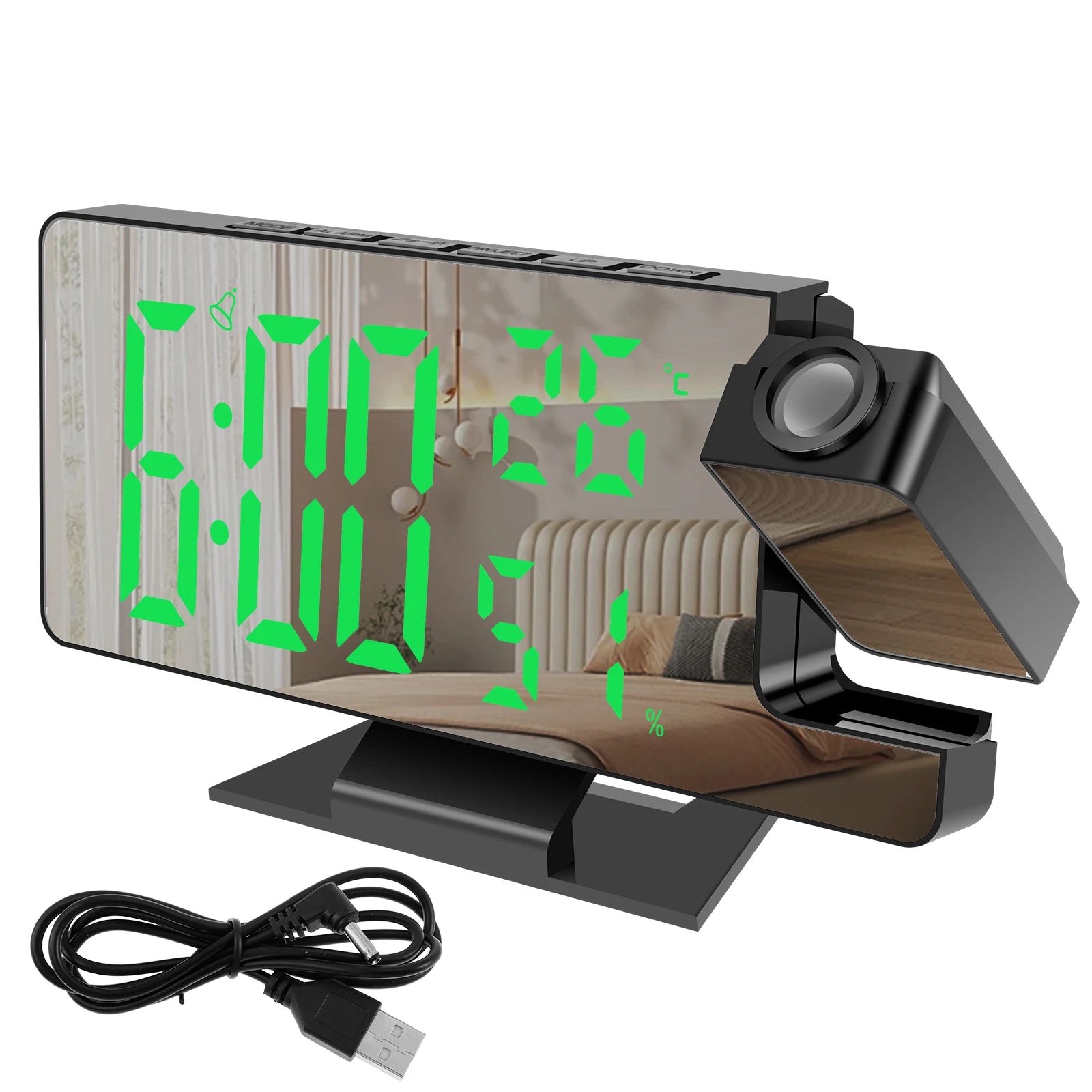 Reloj Despertador Digital LED con Proyector 180°