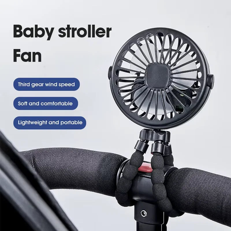 Ventilador Portátil Recargable con Trípode para Cochecito de Bebé