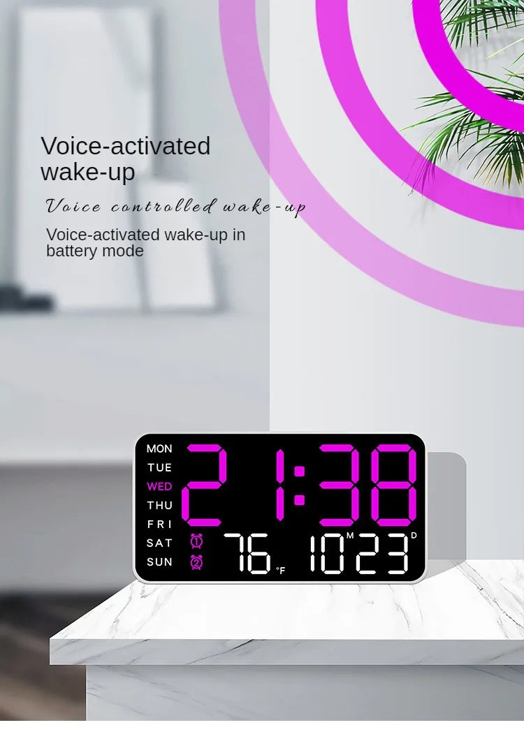 Reloj Digital de Pared LED con Temperatura y Fecha