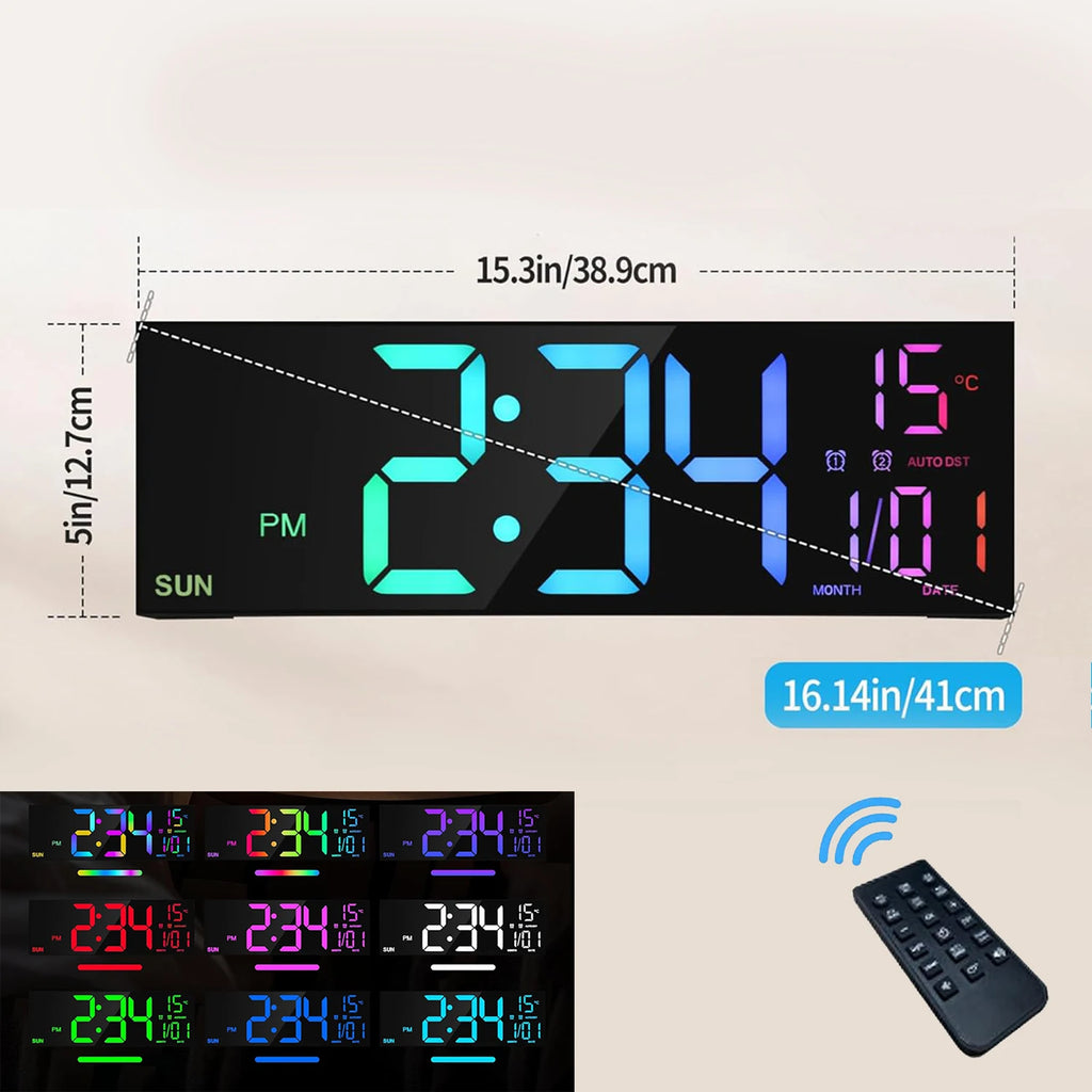 Reloj Digital de Pared LED Gigante 16.2" con Mando