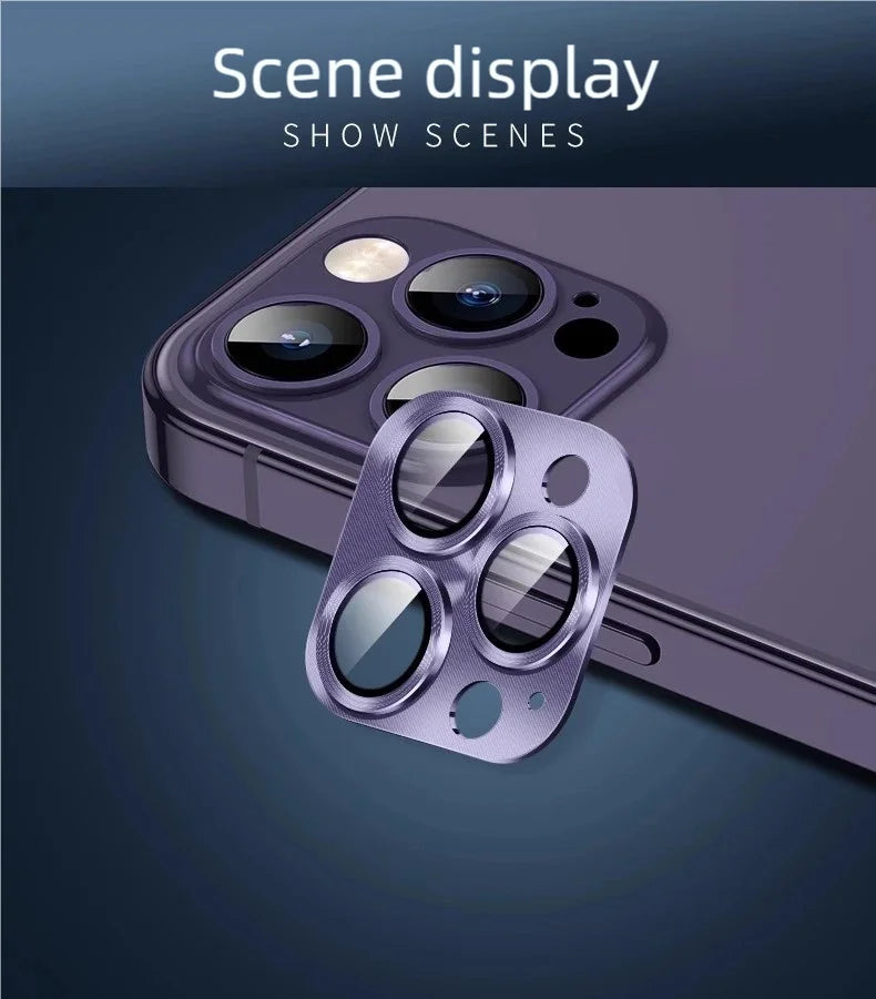 Protector de Lente de Cámara de Metal y Vidrio Templado para iPhone 15, 16 Pro Max y Plus (Ultra Delgado HD)