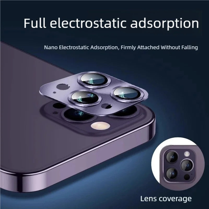 Protector de Lente de Cámara de Metal y Vidrio Templado para iPhone 15, 16 Pro Max y Plus (Ultra Delgado HD)