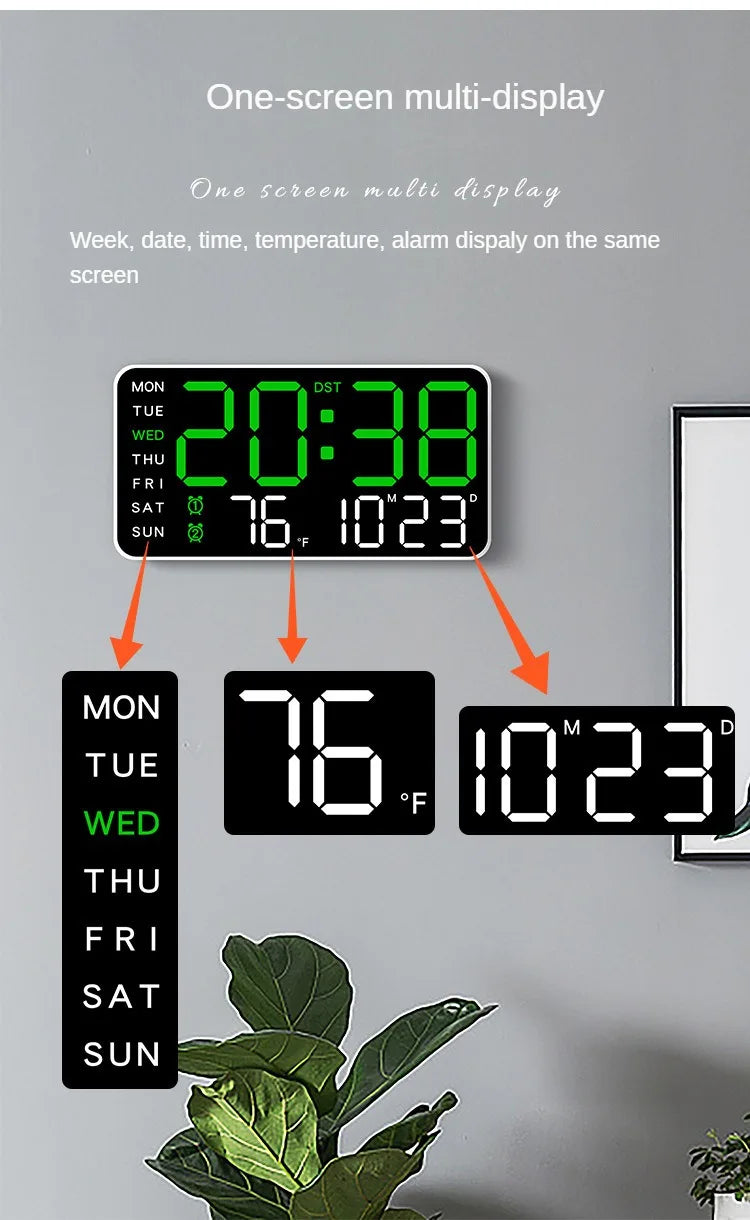 Reloj Digital de Pared LED con Temperatura y Fecha