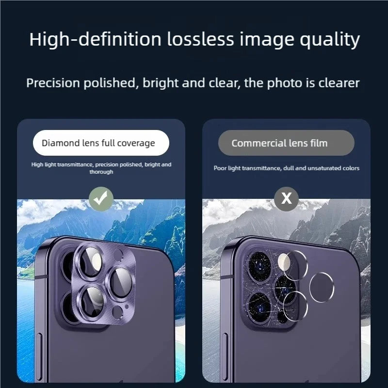 Protector de Lente de Cámara de Metal y Vidrio Templado para iPhone 15, 16 Pro Max y Plus (Ultra Delgado HD)
