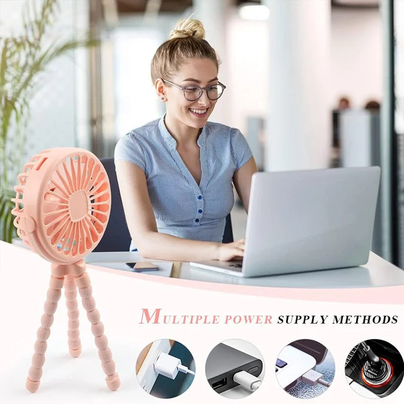 Ventilador Portátil Recargable con Trípode para Cochecito de Bebé