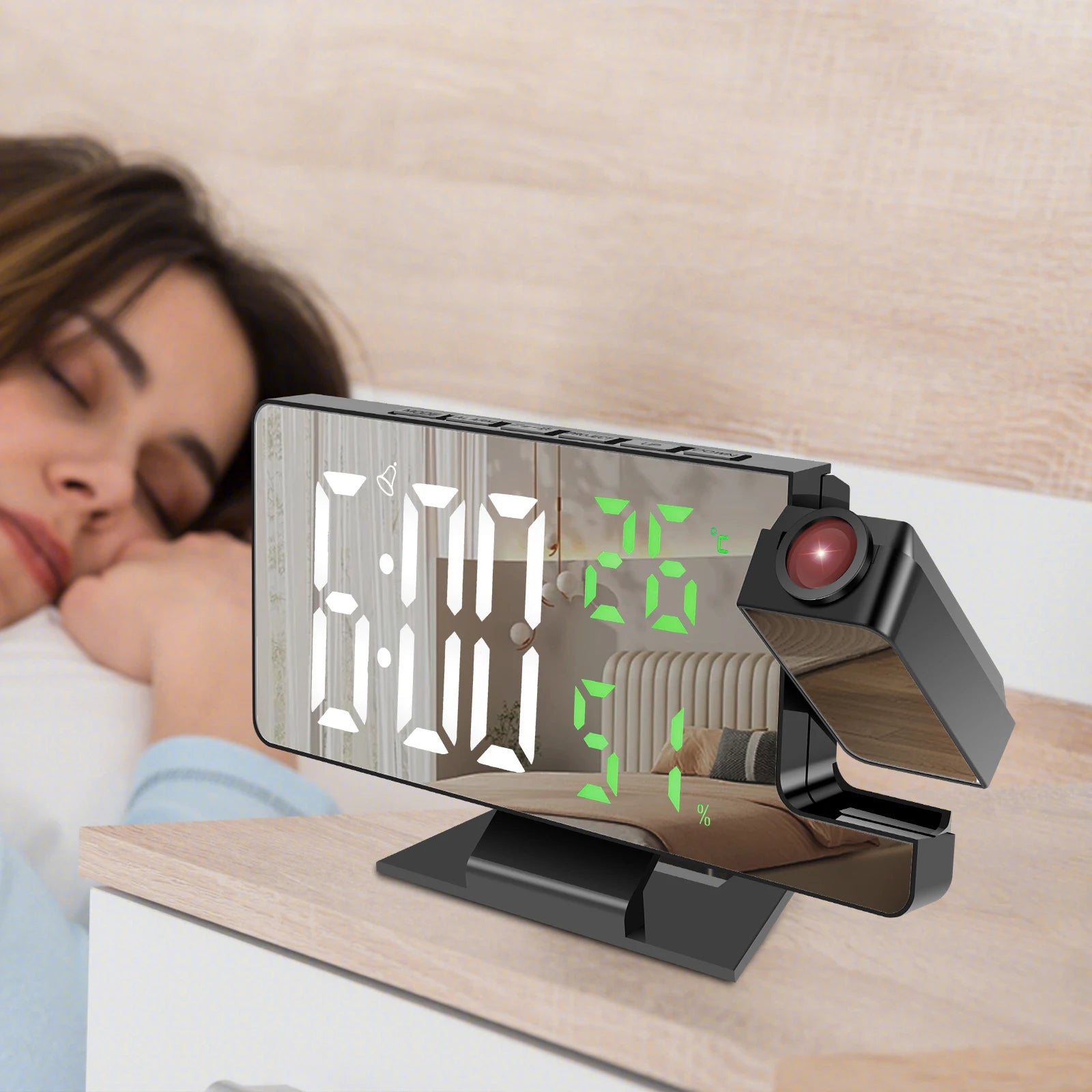 Reloj Despertador Digital LED con Proyector 180°