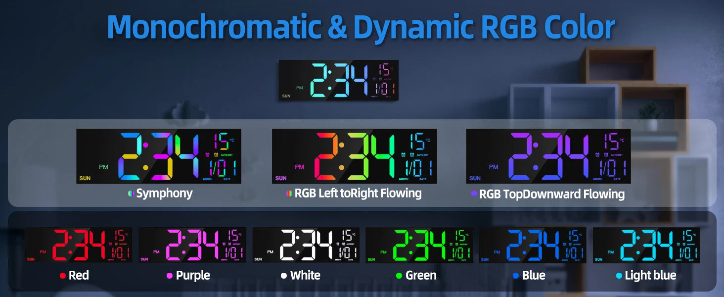 Reloj Digital de Pared LED Gigante 16.2" con Mando