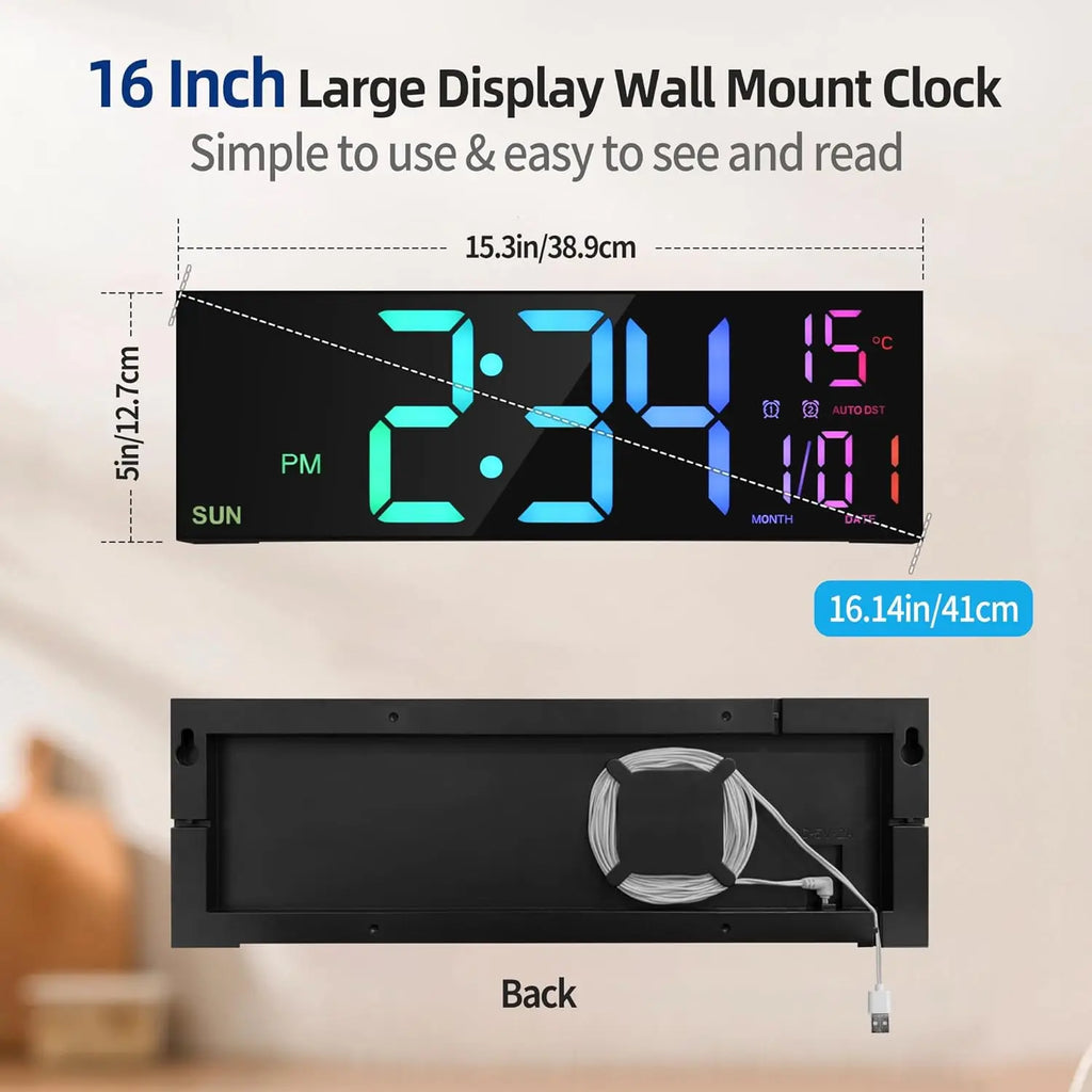 Reloj Digital de Pared LED Gigante 16.2" con Mando