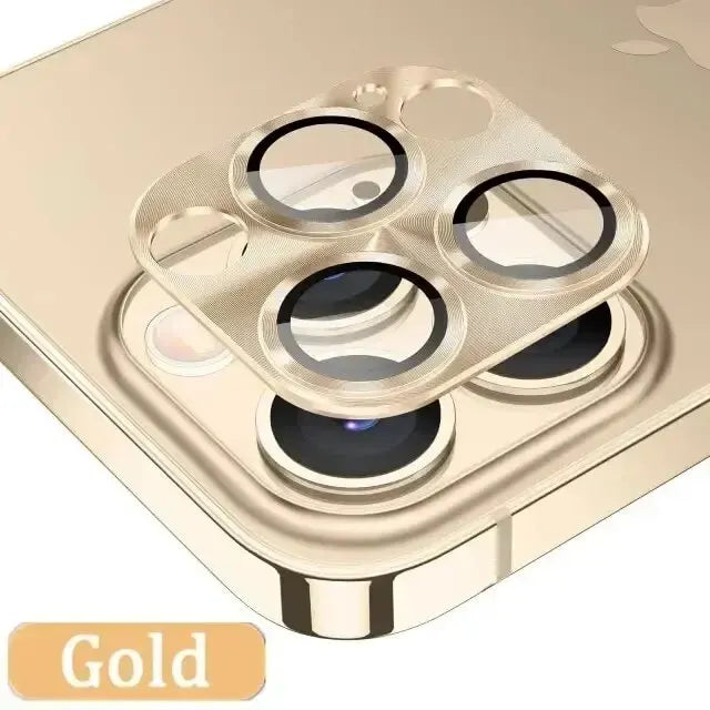 Protector de Lente de Cámara de Metal y Vidrio Templado para iPhone 15, 16 Pro Max y Plus (Ultra Delgado HD)
